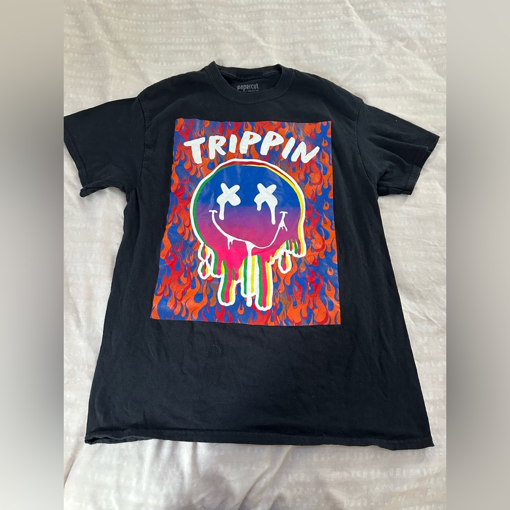 Trippin graphic tee shirt, color black.